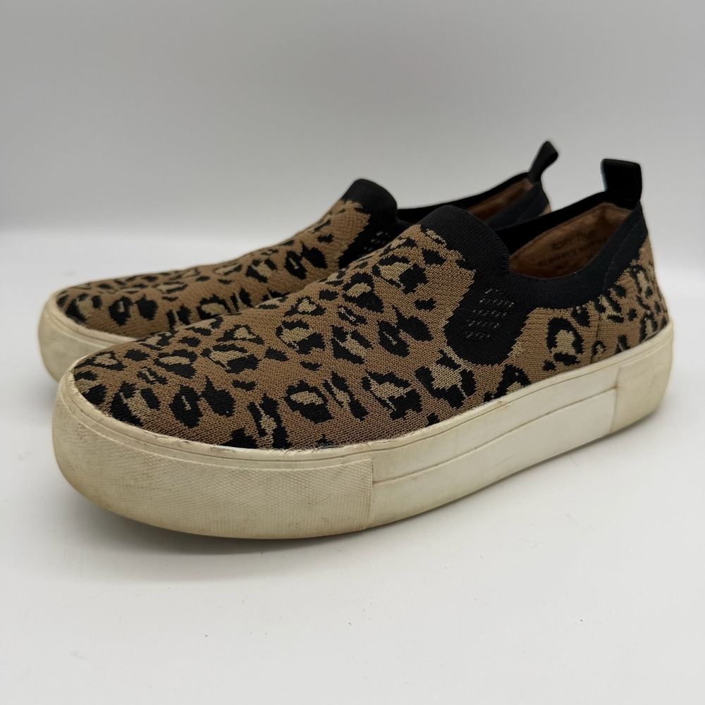 Cushionaire Rory Leopard Print Knit Slip On Sneakers Womens 7.5M Tan Black‎
